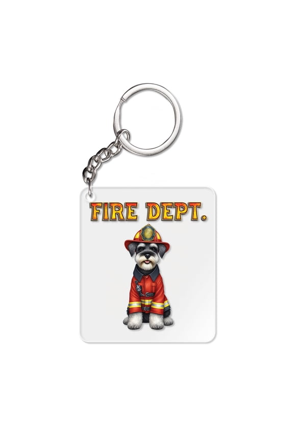 Firefighter Schnauzer Hero Rescue Fire Dept Fireman USA Flag Acrylic Keychain Miniature Schnauzer Dog Lover Collar Charm Tag Keyring - 02026