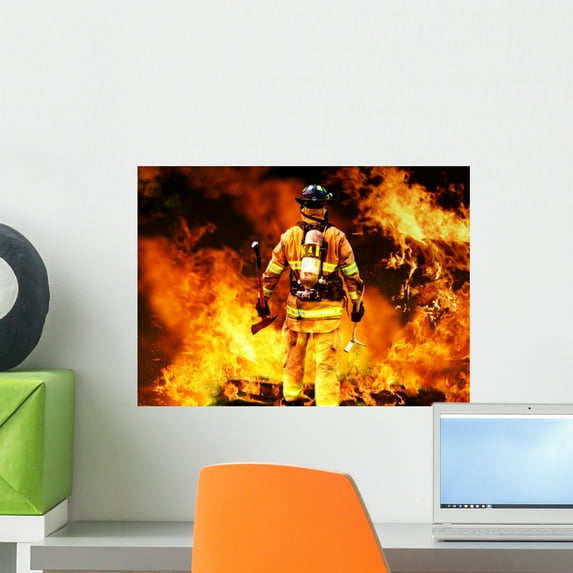 Firefighter Searches for Possible Wall Mural by Wallmonkeys Peel and Stick Graphic (18 in W x 13 in H) WM256544