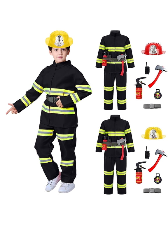 Firefighter Set for Kids with Tool, Halloween Fireman Outfit Toys for Boys and Girls Birthday Party Dress Up 8PCS