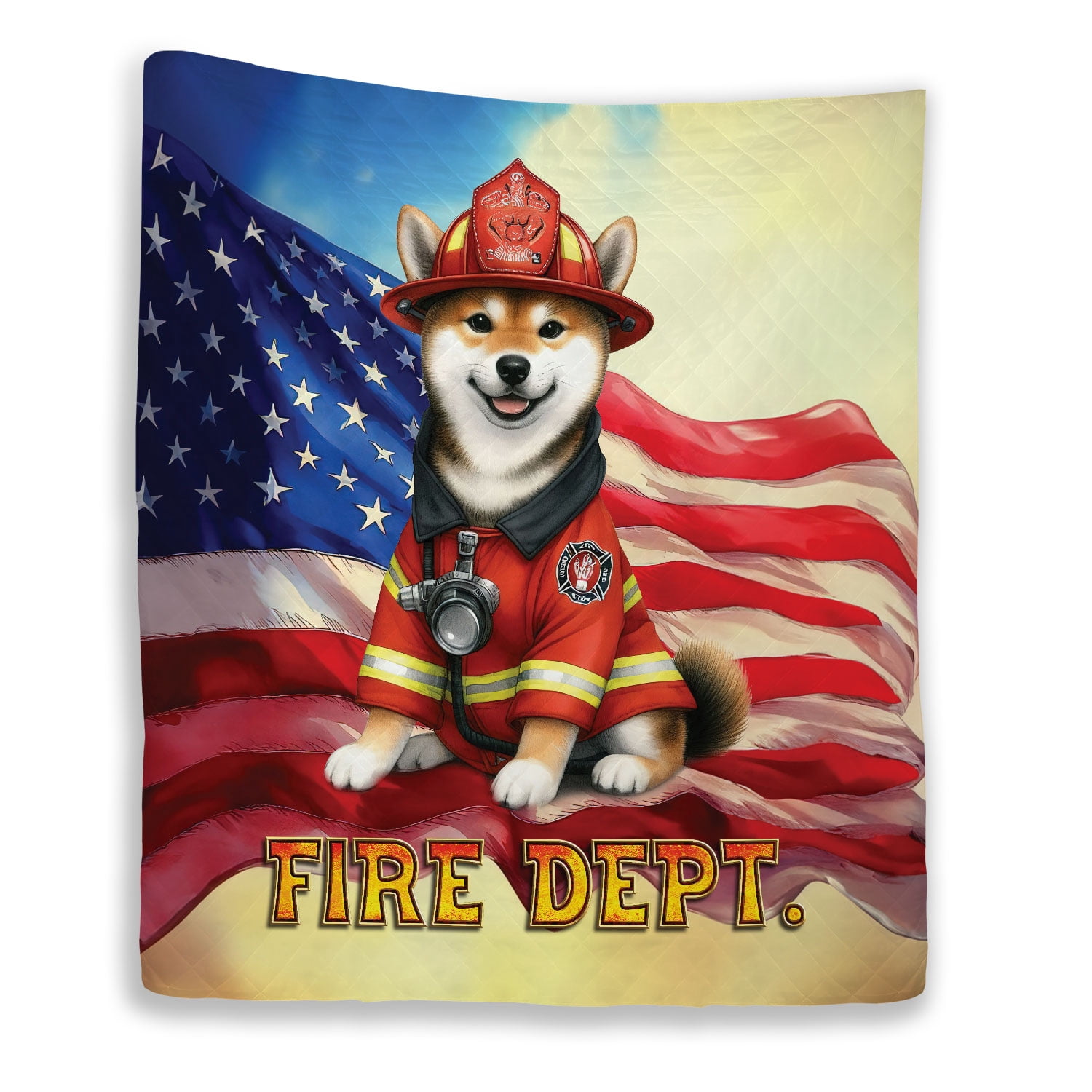 Fireman Throw Firefighter Shiba Inu Hero Rescue Fire Dept Fireman USA Flag Quilt ...