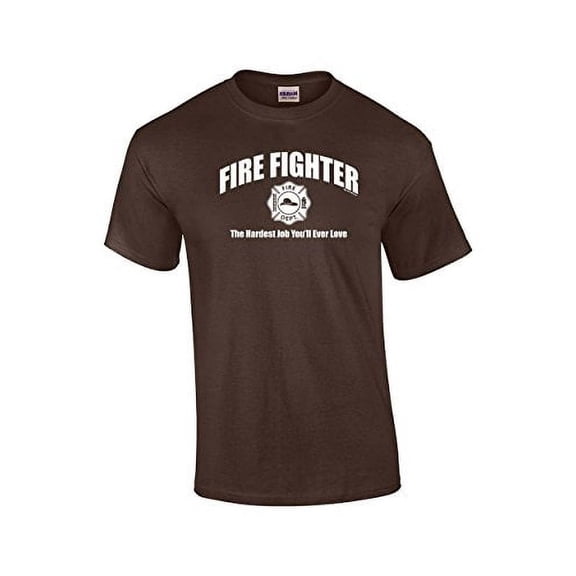 Firefighter Short Sleeve T-shirt The Hardest Job You'll Ever Love-Brown-XL