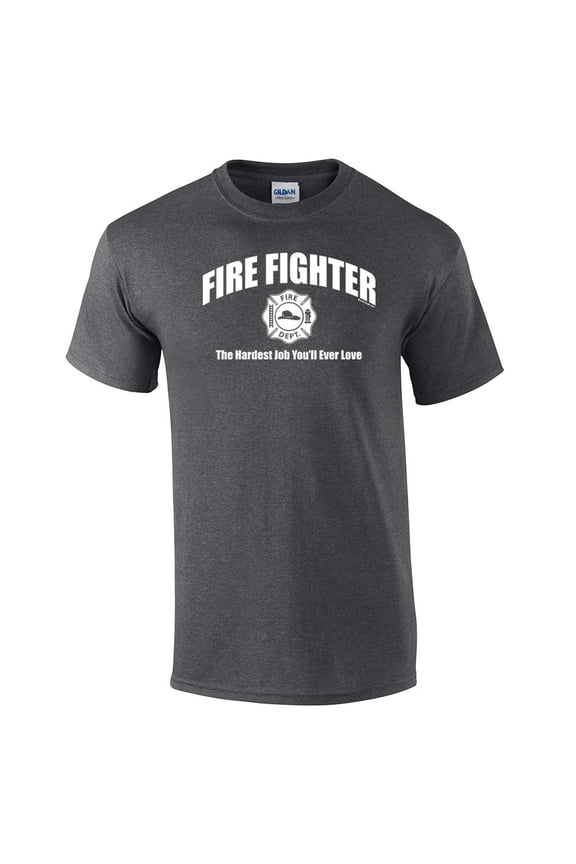 Firefighter Short Sleeve T-shirt The Hardest Job You'll Ever Love-HeatherGray-Large