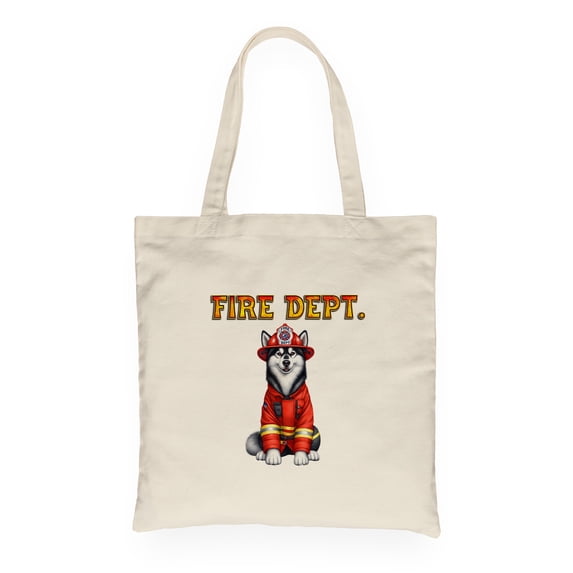 Firefighter Siberian Husky Hero Rescue Fire Dept Fireman USA Flag Canvas Tote Bag Husky Dog Lover Gifts Reusable Shopping Grocery Bag - 02026