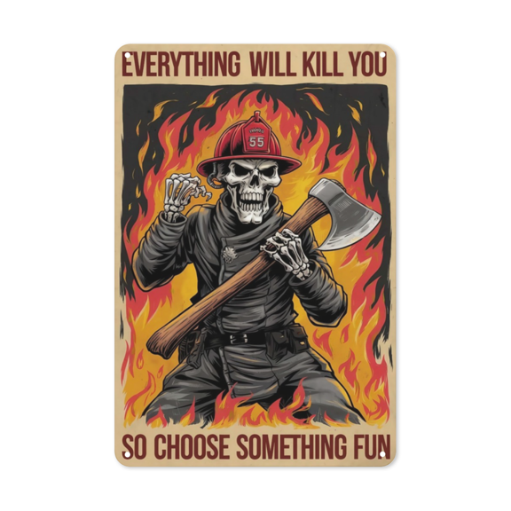 Firefighter Skeleton Compact Sign First Responder Finish For Locker Doors Workshop Walls And Safety Station Corners Perfect For Small Hero Spaces Fire Academy Gift 8x12 inch metal sign antique