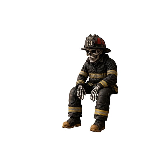 Firefighter Skeleton Shelf Sitter - 4 Inch Resin Desk Decor with Dark Humor, Perfect for Display and Gift Ideas