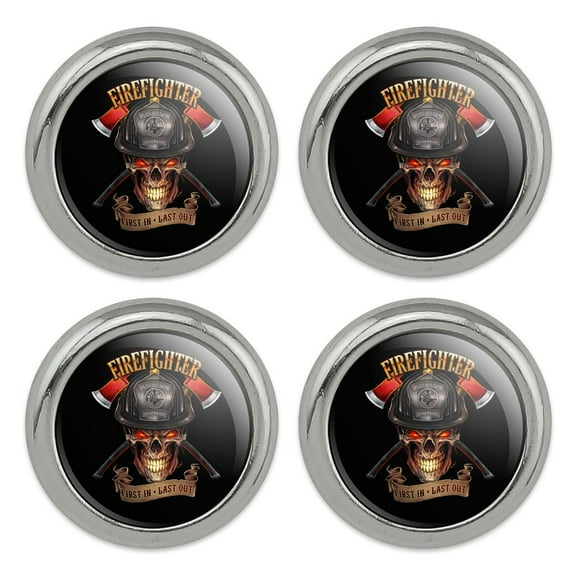 Firefighter Skull First In Last Out Fireman Metal Craft Sewing Novelty Buttons - Set of 4