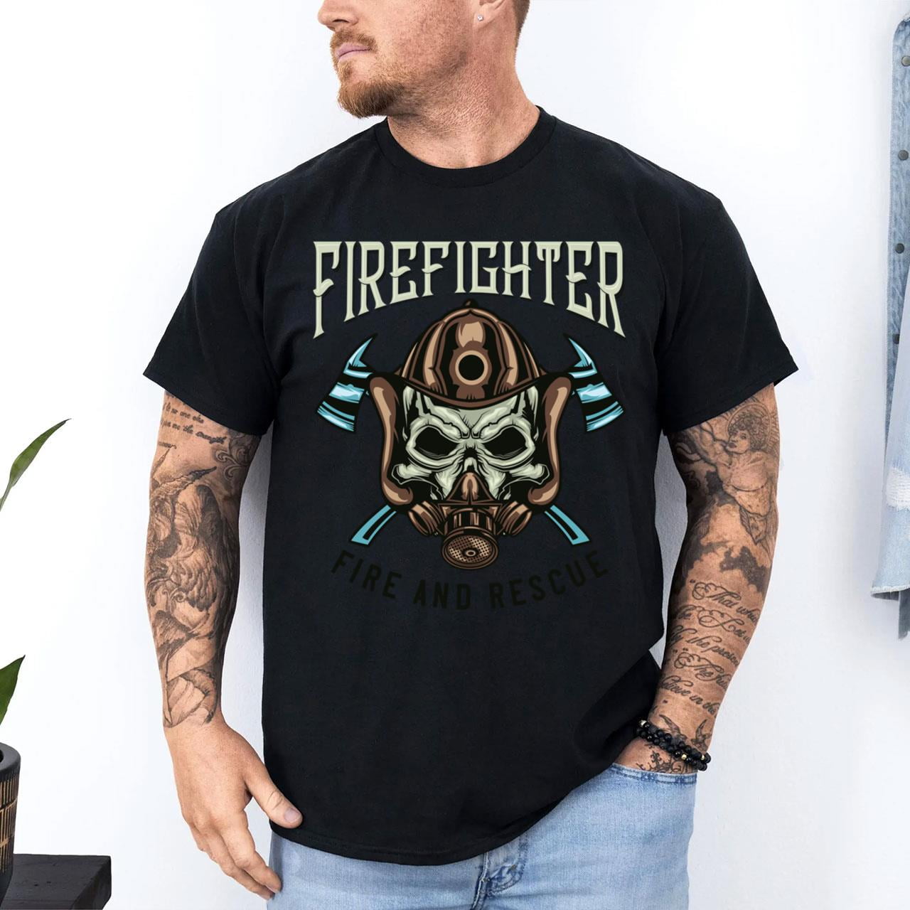 Firefighter Skull T-Shirt, Fire And Rescue Themed Tee, Fire Department ...