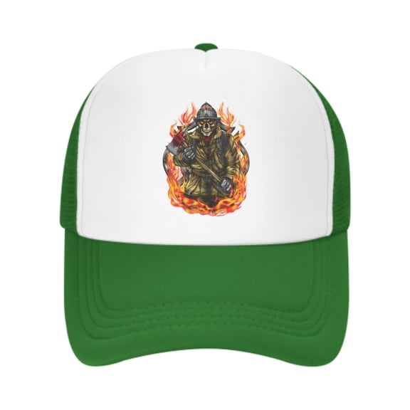 Firefighter Skull Unisex Trucker Hats for Men Women Adjustable Casual Baseball Caps for Outdoor Activities Dad Cap