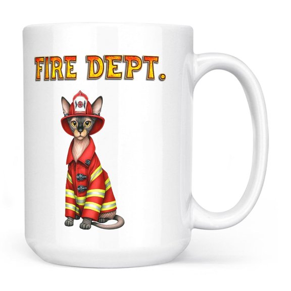 Firefighter Sphynx Hero Rescue Fire Dept Fireman USA Flag Mug Cat Lover Kitten Owner Gifts Idea Coffee Tea Cup - 02026