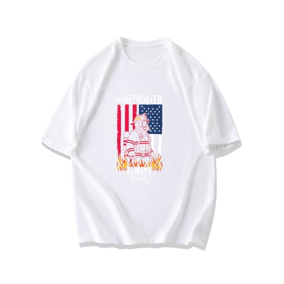 Firefighter T Shirt Black American Flag Firefighter Always Ready Graphic Print For Men And Women Casual Wear Work Uniform Gift