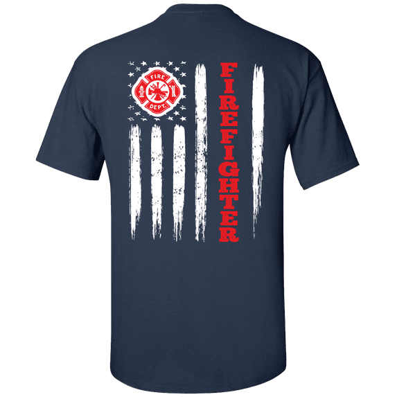 Firefighter T-shirt First Responders Firefighting Flag Short Sleeve T-shirt-Navy-small