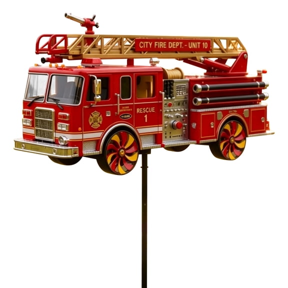 Firefighter Theme Air Movement Toy For Kids Decorative Metal Art For Yard And Open Area