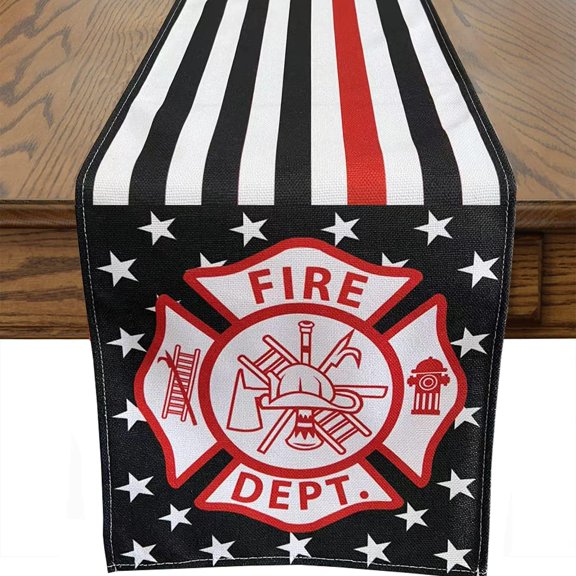Firefighter Theme Table Runner,Firefighter Fireman Theme Tablecloth Kitchen Dining Table Linen for Indoor Outdoor Home Party Decor 13 x 72 Inch