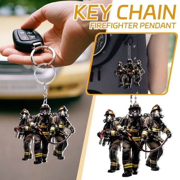 Firefighter Themed Flat Acrylic Pendant, Memorial Ornament, Fireman Ornament, Car Charm, Dad Gift, 2D Hanging Decor with Random Chain for Car, Home and Fire Department Gifting