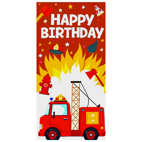 Firefighter Themed Happy Birthday Banner Background Decorations for Birthday Party Photography Props Backdrop Party Supplies Kids Celebration Decor