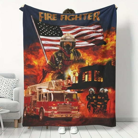 Firefighter Tribute Flannel Blanket Soft Comfortable All-Season Throw with Patriotic Firefighter Design Ideal Gift for Heroes Perfect for Sofa Bed or Chair Firefighter Gifts