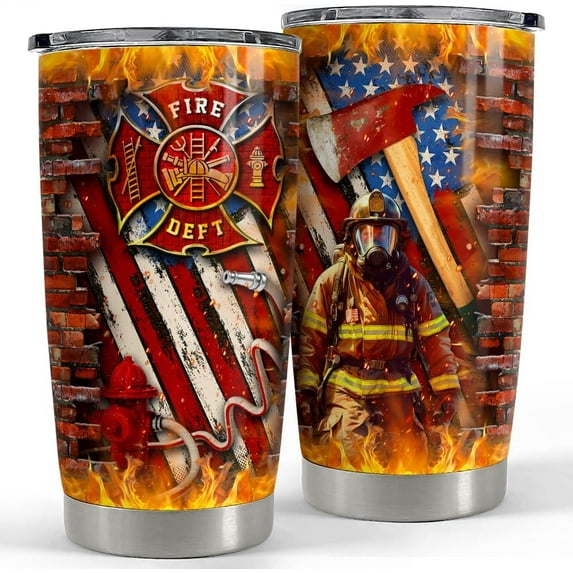 Firefighter Tumbler 20oz Fireman Gifts for Men Firefighters Stainless Steel Insulated Tumblers Coffee Travel Mugs Cup Firemen Gift for Birthday Christmas
