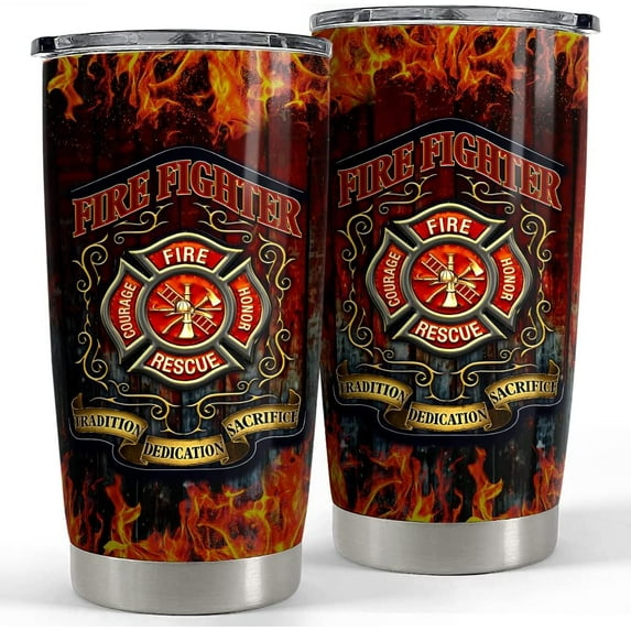 Firefighter Tumbler 20oz Tumblers with Lid Gift for Firemen Fire Department Dad Men Father Graduation Retirement