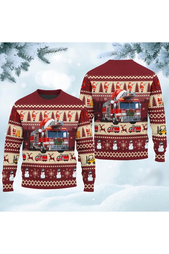 Firefighter Ugly Christmas Sweater, Firefighter Jobs Christmas Ugly Sweater, Fire Truck Santa Sweatshirt, Trucker Xmas Holiday Gift