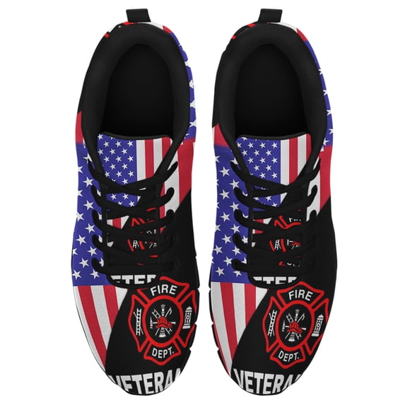 Firefighter Veteran American Flag Us Running Shoes Sneakers Mesh Black Size 12