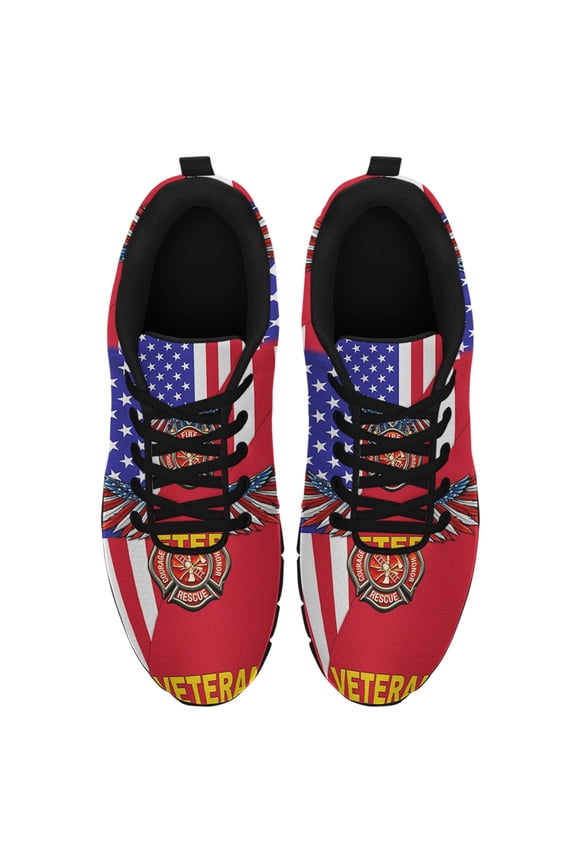Firefighter Veteran American Flag Us Running Shoes Sneakers Mesh Black Size 7.5