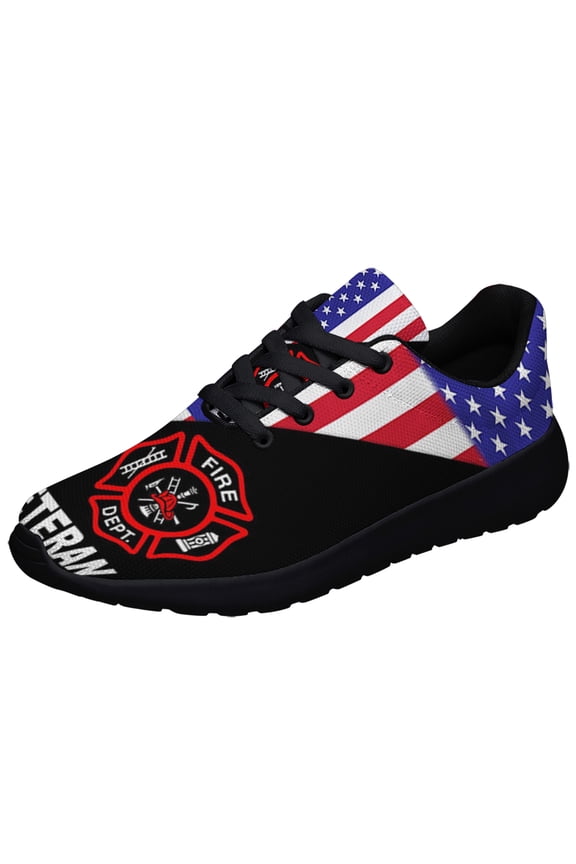 Firefighter Veteran American flag US Shoes Sneakers for Women Men Black Size 11.5