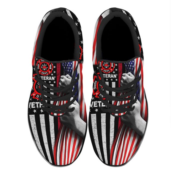 Firefighter Veteran American flag US Shoes Sneakers for Women Men Black Size 5