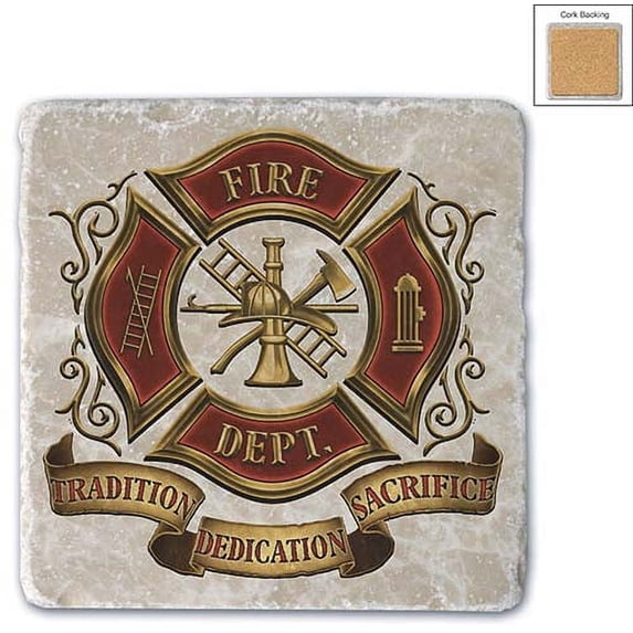 Firefighter Volunteer Firefighter Set of 2 Natural Stone Coasters