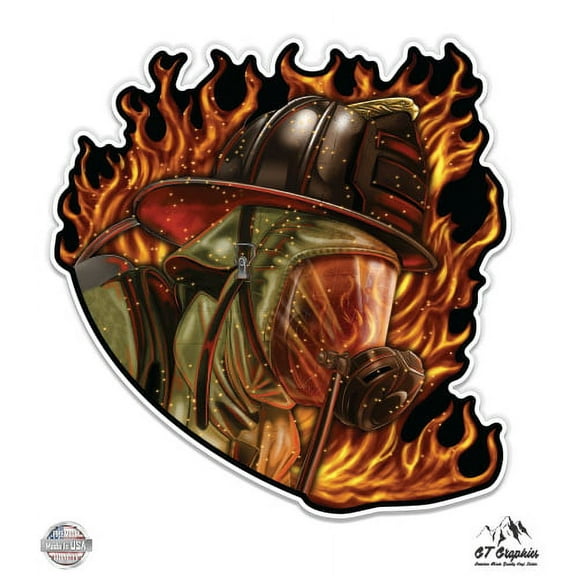 Firefighter in Flames - 12" Vinyl Sticker Waterproof Decal