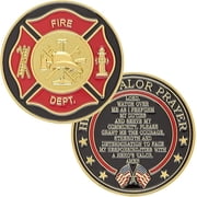 Firefighters Badge Challenge Coin with Heros Valor Prayer 1-Pack Single Coin