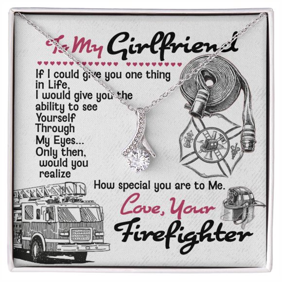 Firefighter's Girlfriend, Alluring Beauty Necklace, 14k White Gold/ 18k Yellow Gold, Gift Box & Message Card