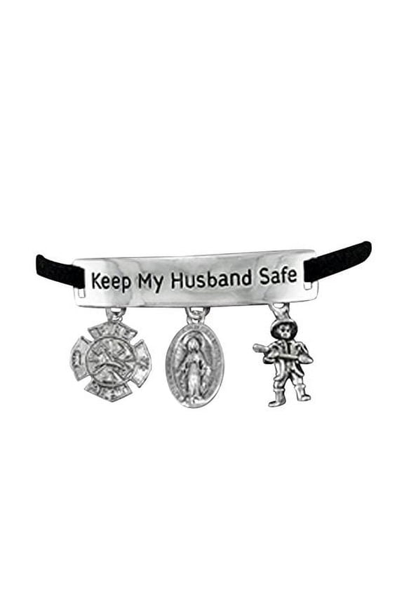 Firefighter's,  Keep My Husband Safe, With 3 Charms, Adjustable Black Suede Bracelet, Hypoallergenic" Safe-Nickel, Lead, & Cadmium Free!