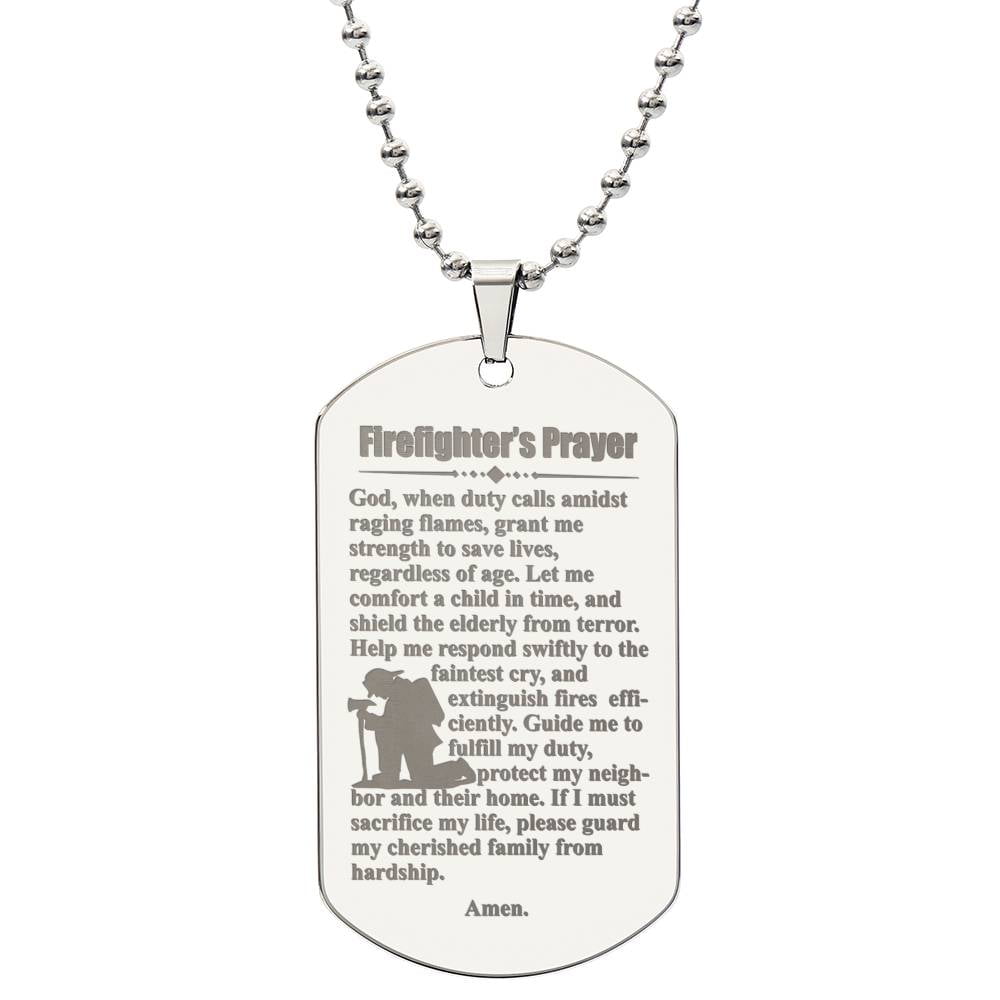 Firefighter s Prayer Dogtag Engraved Dog Tag Bible Necklace Stainless Steel or 18k Gold w 24 Chain Walmart