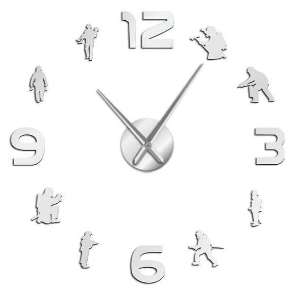 Firefighters Fire Soldiers DIY Big Hands Large Wall Clock Fire Department Sign Frameles Quiet Sweep Wall Watch Fireman Art Gift(Silver,27inch)