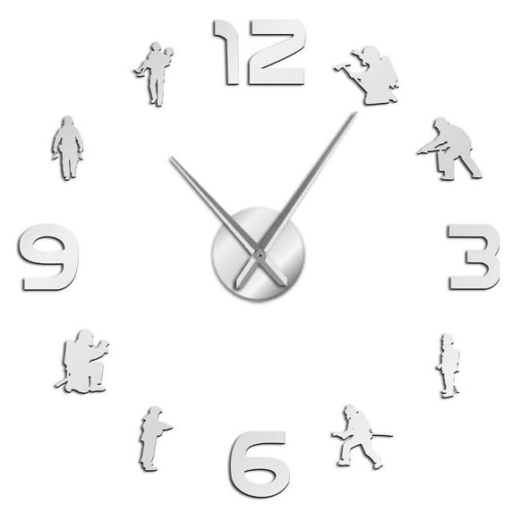 Firefighters Fire Soldiers DIY Big Hands Large Wall Clock Fire Department Sign Frameles Quiet Sweep Wall Watch Fireman Art Gift(Silver,37inch)