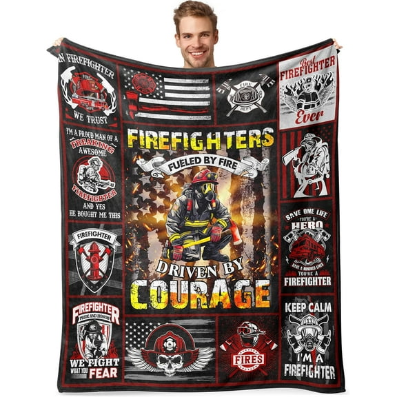 Firefighters Gifts Blanket, Heavyweight Polyester Fireman Decorative Throw, 60"X50", Ideal Fire Department Gifts for Adults