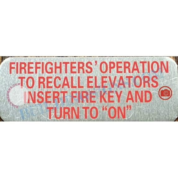 Firefighters Operation to Recall Elevators Insert FIRE Key and Turn to ON Sign(Silver, 1.5X4 inch) (ref-2201)