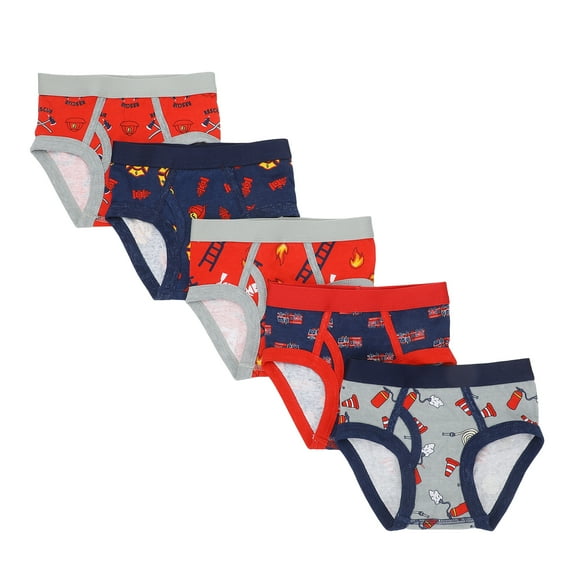 Firefighters and Fire Trucks Toddler Boys Cotton Briefs With Pouch (5 Pack) - 3T