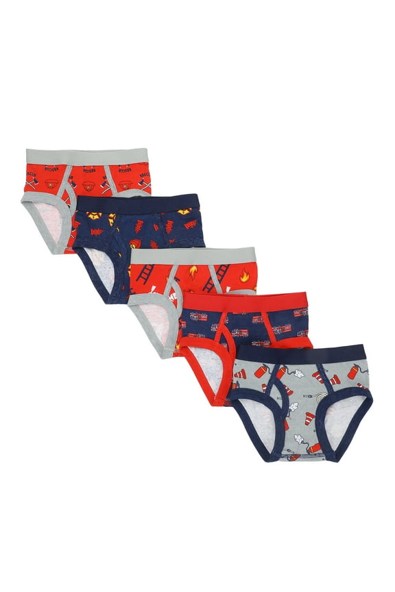 Firefighters and Fire Trucks Toddler Boys Cotton Briefs With Pouch (5 Pack) - 3T