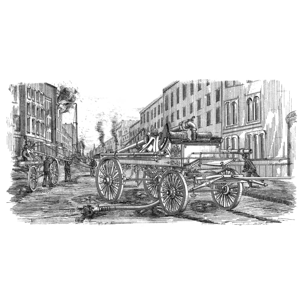 Firefighting 1860. Na Series Of Fire Engines And A Water Tower Fighting ...