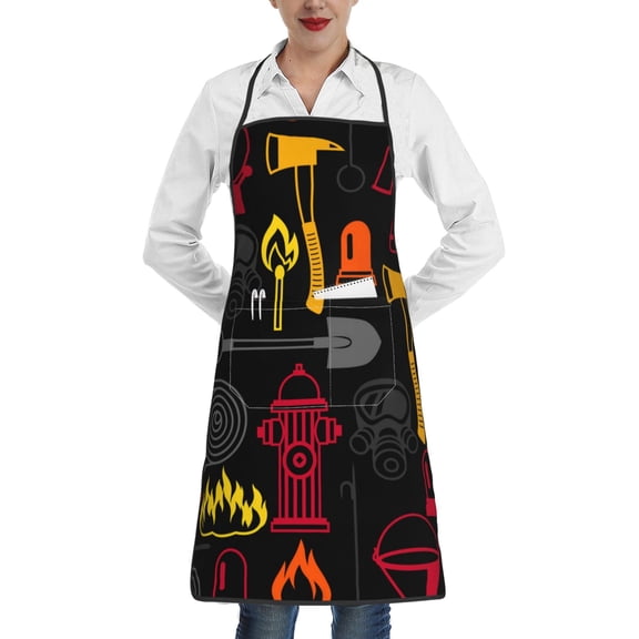 Firefighting Items Fire Firefighter Fighter Apron with Pocket Cooking Waterproof Bib Aprons for Kitchen Baking Chef Gardening BBQ