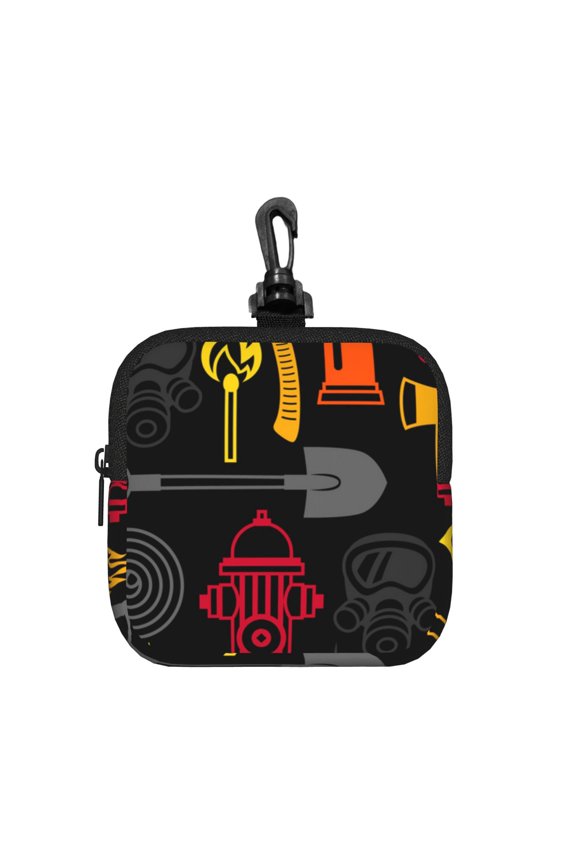 Firefighting Items Fire Firefighter Fighter Square Gear Pouch with Lobster Clasp Waterproof Tech Accessory Organizer, Key & Coin Case