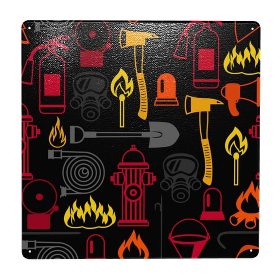 Firefighting Items Fire Firefighter Fighter Square Metal Sign 12x12 Inch Tin Sign Wall Decor Decorative Plaque for Bar, Cafe, Restaurant
