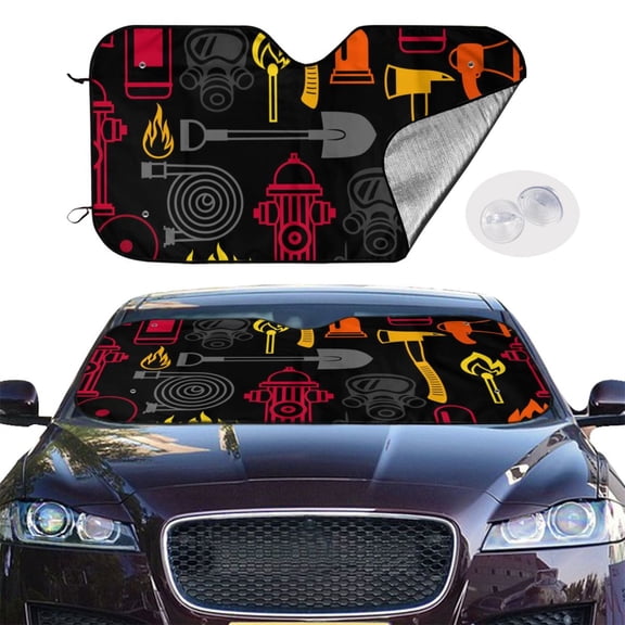 Firefighting Items Fire Firefighter Fighter Windshield Sunshade Sun Shade Front Window Car Sun Visor Protector for Truck SUV Blocks UV Ray,Small