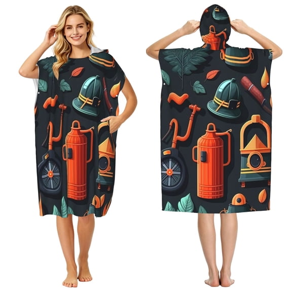 Firefighting Items Firefighter Fire Fighter Adult Hooded Beach Towel Changing Robe, Surf Poncho Towel for Surfing, Swimming, Camping
