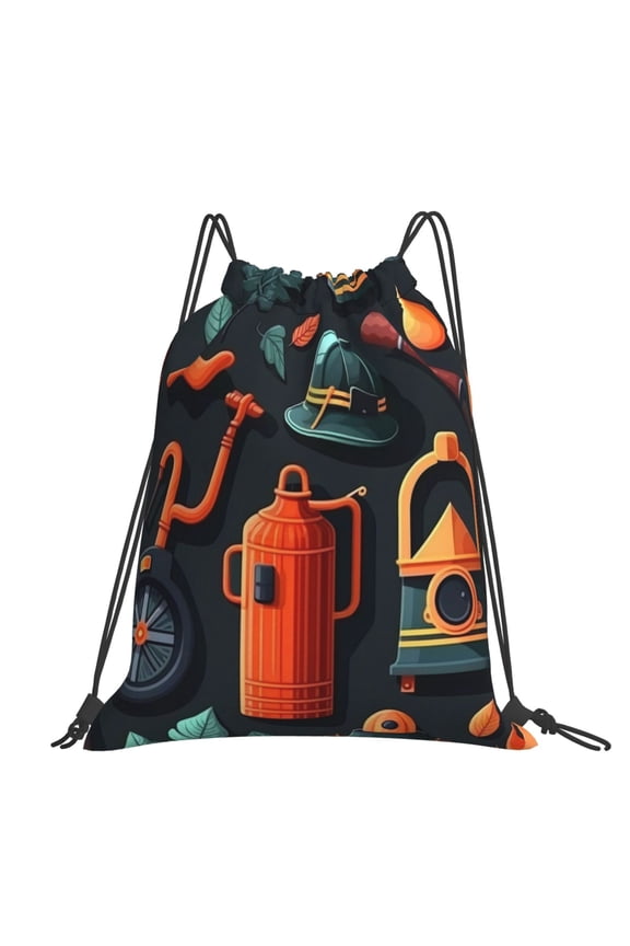 Firefighting Items Firefighter Fire Fighter Large Drawstring Backpack Casual Cinch Sack Bag Backpack for Sports Hiking Travel Gym