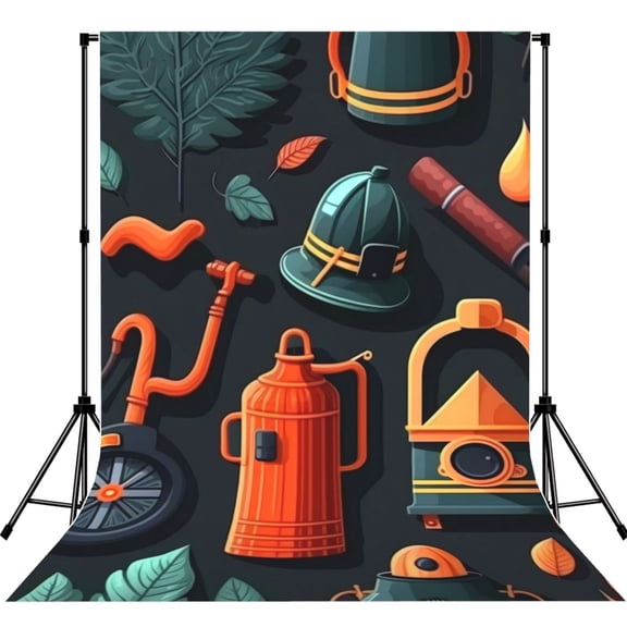 Firefighting Items Firefighter Fire Fighter Photography Backdrop 5x7Ft Background for Photo Studio Video Recording Birthday Party Wedding Home Decor