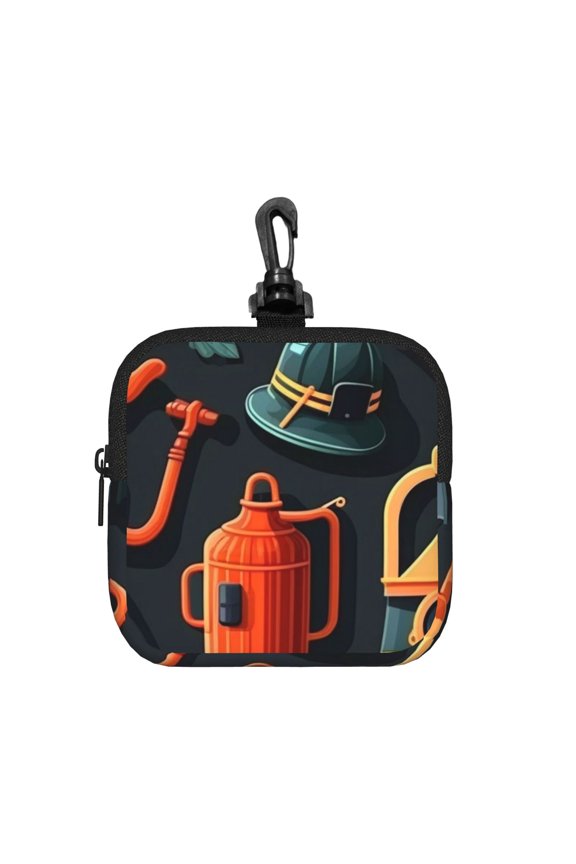 Firefighting Items Firefighter Fire Fighter Square Gear Pouch with Lobster Clasp Waterproof Tech Accessory Organizer, Key & Coin Case