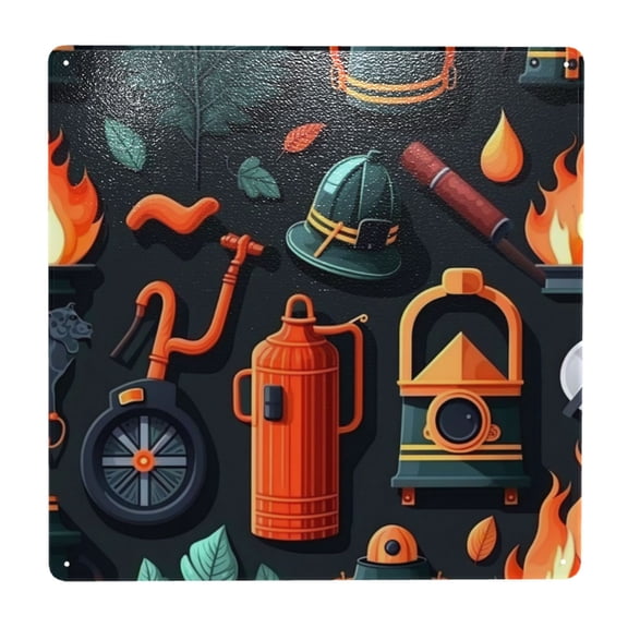 Firefighting Items Firefighter Fire Fighter Square Metal Sign 12x12 Inch Tin Sign Wall Decor Decorative Plaque for Bar, Cafe, Restaurant