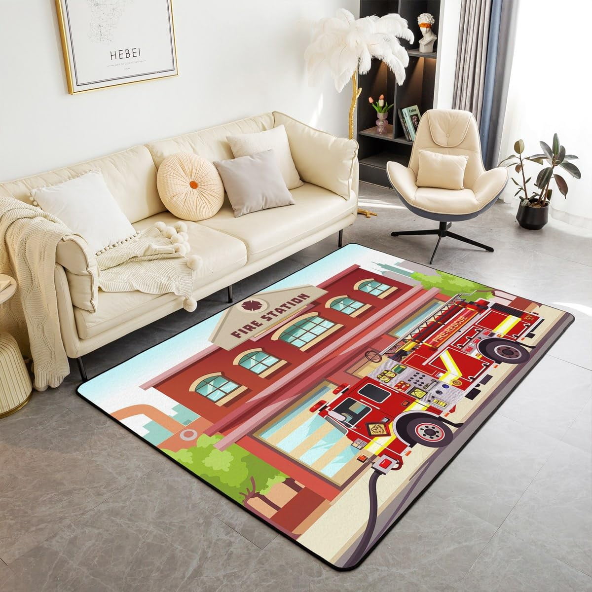 Firefighting Truck Area Rug Fire Truck Carpet for Teen Cartoon ...